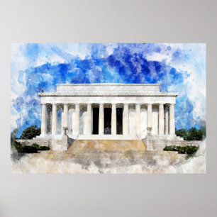 Lincoln Memorial gevel in aquarel Poster