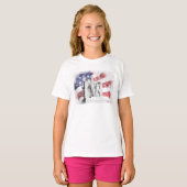 Lincoln Memorial waterverf Amerikaanse vlag zwaaie T-shirt (Voorkant volledig)