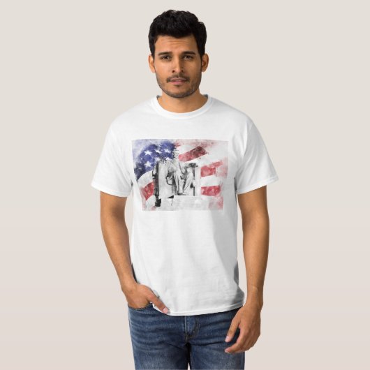 Lincoln Memorial waterverf met Amerikaanse vlag T-shirt (Voorkant volledig)