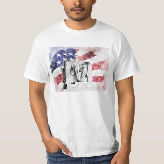 Lincoln Memorial waterverf met Amerikaanse vlag T-shirt (Voorkant)