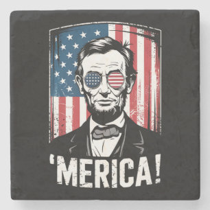 Lincoln Merica 4 juli Amerikaanse vlag vintage Stenen Onderzetter