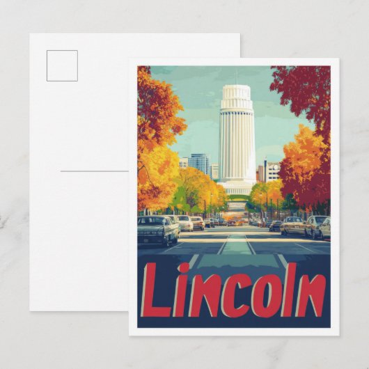 Lincoln Nebraska Art Vintage Travel Illustratie Briefkaart (Voorkant / Achterkant)
