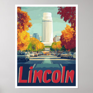 Lincoln Nebraska Art Vintage Travel Illustratie Poster