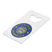 Lincoln Nebraska Creditkaart Flessenopener (Voorkant Gekanteld)