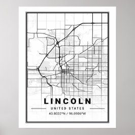 Lincoln Nebraska USA Travel City Map Poster