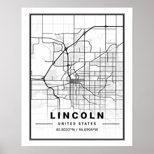 Lincoln Nebraska USA Travel City Map Poster (Voorkant)