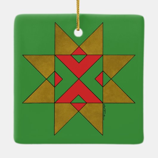 Lincolnshire Auseklis Witch Mark Rood en Groen Keramisch Ornament (Achterkant)