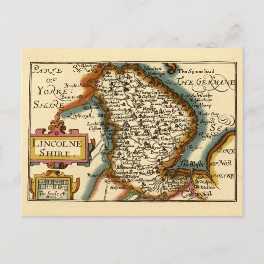 Lincolnshire County England Oude antiquarische kaa Briefkaart (Voorkant)