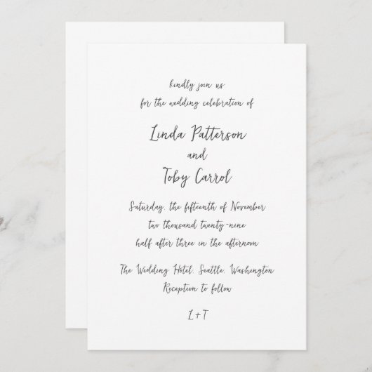 Linda eenvoudige moderne bruiloft kaart (Voorkant / Achterkant)