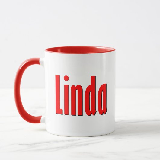 "Linda" Elegante eenvoudige rode en zwarte typogra Mok (Links)