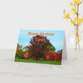 Linda Happy Birthday Red Oak Tree in de herfst Kaart (Gele Bloem)