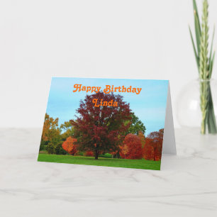 Linda Happy Birthday Red Oak Tree in het najaar Kaart