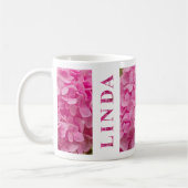 "Linda" in Elegant Roze Hydrangea Bloemen Letterin Koffiemok (Links)