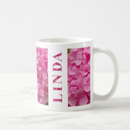 "Linda" in Elegant Roze Hydrangea Bloemen Letterin Koffiemok