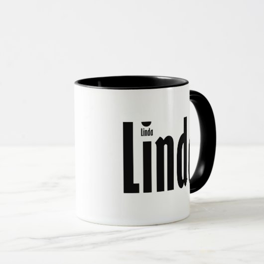 "Linda" Leuke zwart-wit typografie kunst Mok (Voorkant rechts)