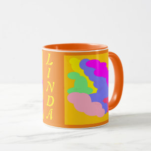 Linda meisjes naam roze blauw bord groene pufjes mok