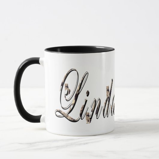 Linda, naam, Logo, zwarte combo koffie Mok. Mok (Links)