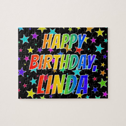 "LINDA" Voornaam, Fun "HAPPY BIRTHDAY" Legpuzzel (Horizontaal)