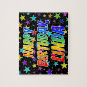 "LINDA" Voornaam, Fun "HAPPY BIRTHDAY" Legpuzzel (Verticaal)