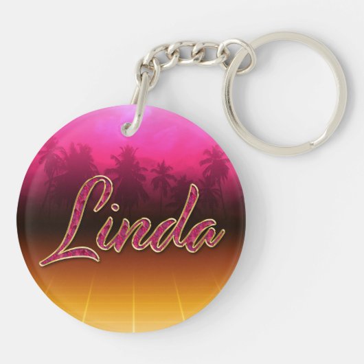 Linda Vorname Name golden pink Schlüsselanhänger Sleutelhanger (Achterkant)