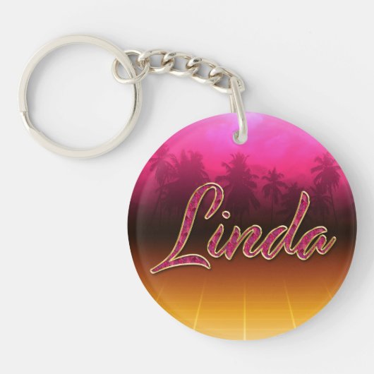 Linda Vorname Name golden pink Schlüsselanhänger Sleutelhanger (Voorkant)