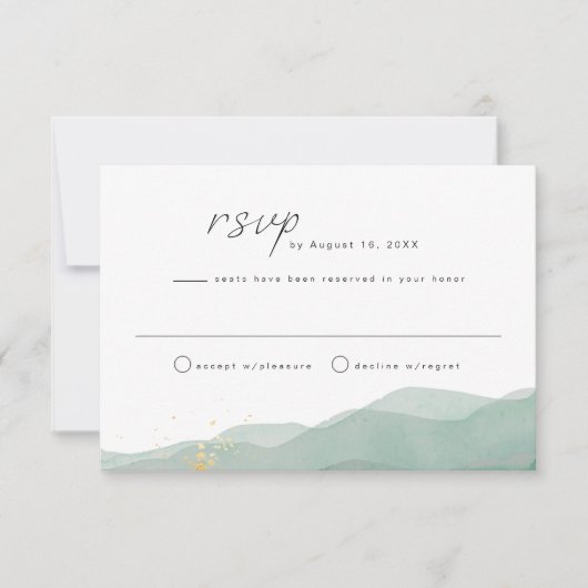 LINDEN Sage Green & Gold Waterverf RSVP-kaart Kaart (Voorkant)