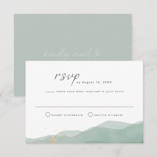 LINDEN Sage Green & Gold Waterverf RSVP-kaart Kaart (Voorkant / Achterkant)