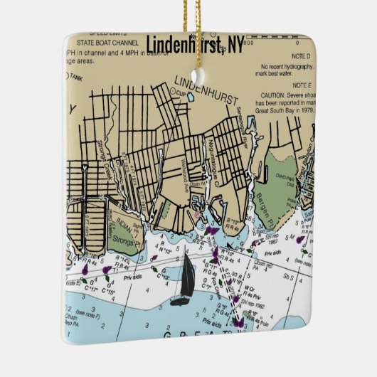 Lindenhurst NY Nautical Chart Keramisch Ornament (Rechts)