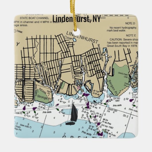 Lindenhurst NY Nautical Chart Keramisch Ornament (Voorkant)