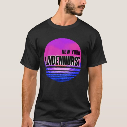 Lindenhurst Vaporwave New York T-shirt (Voorkant)