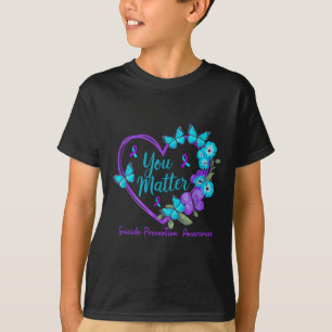 Lindering van zelfmoord Teal Paarse Lintjes Y T-shirt
