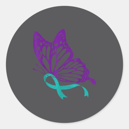 Lindering Zelfdoding Waarschuwingslint Teal & Paar Ronde Sticker (Voorkant)