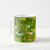 Lindethee bloemen en bladeren koffiemok (Voorkant links)