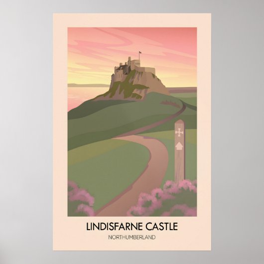 Lindisfarne Kasteel Northumberland Reisposter Poster (Voorkant)