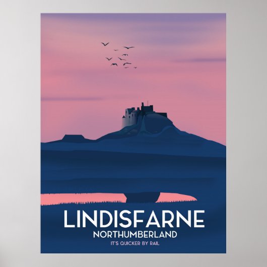 Lindisfarne Northumberland Kasteel reisposter. Poster (Voorkant)