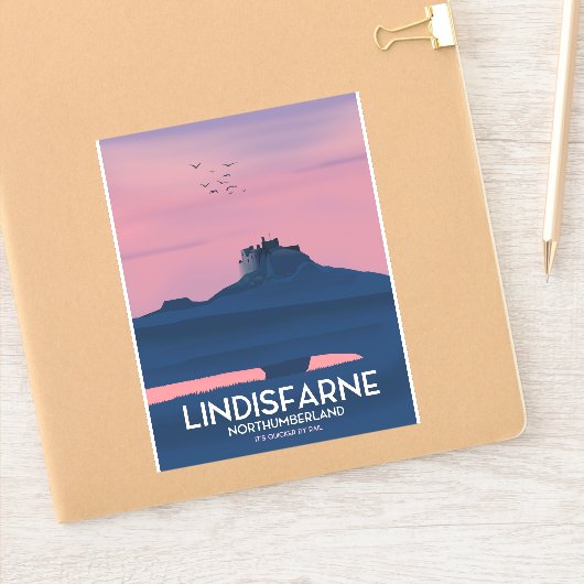 Lindisfarne Northumberland Kasteel reisposter. Sticker (Notitieboek)