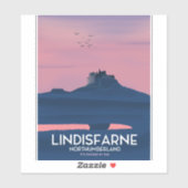Lindisfarne Northumberland Kasteel reisposter. Sticker (Vel)
