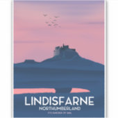 Lindisfarne Northumberland Kasteel reisposter. Sticker (Voorkant)