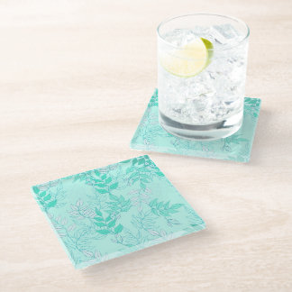 Lindo diseño de hojas verdes sobre fondo aquamarin glazen onderzetter