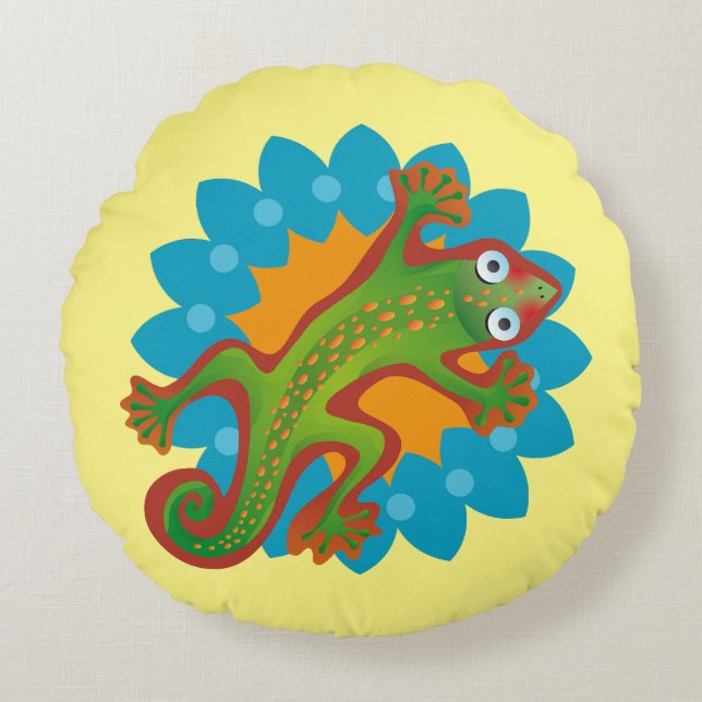 Lindo lagarto verde rond kussen (Voorkant)