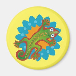 Lindo lagarto verde sobre flor, lizard magneet