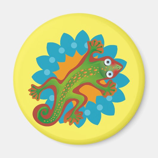 Lindo lagarto verde sobre flor, lizard magneet (Voorkant)