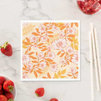 Lindo patrón floral con hojas naranja servet