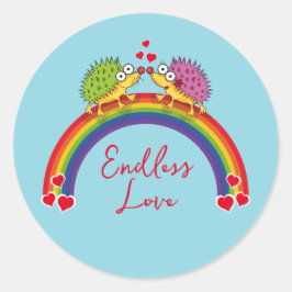 Lindos erizos enamorados. Erizo, Arcoiris. Ronde Sticker