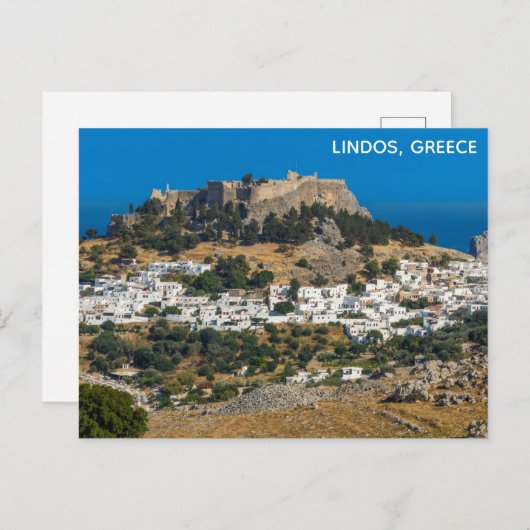 Lindos Griekenland Kasteel Rhodes Island Grieks re Briefkaart (Voorkant / Achterkant)