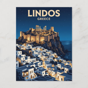 Lindos 's Nachts Griekenland Briefkaart