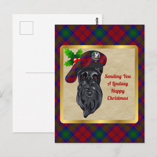 Lindsay Clan Badge & Tartan Christmas Briefkaart (Voorkant / Achterkant)