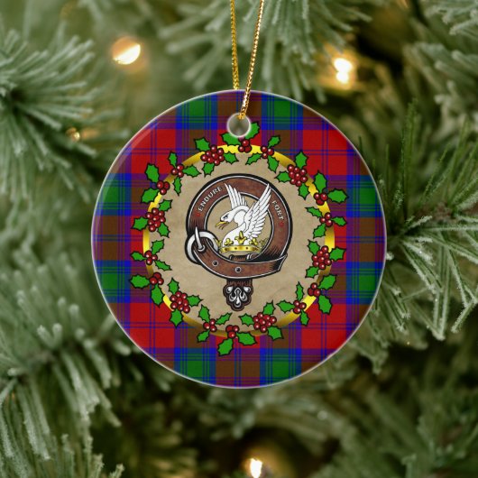 Lindsay Clan Badge & Tartan Gepersonaliseerde Kers Keramisch Ornament (Boom)