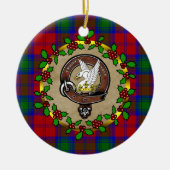 Lindsay Clan Badge & Tartan Gepersonaliseerde Kers Keramisch Ornament (Voorkant)