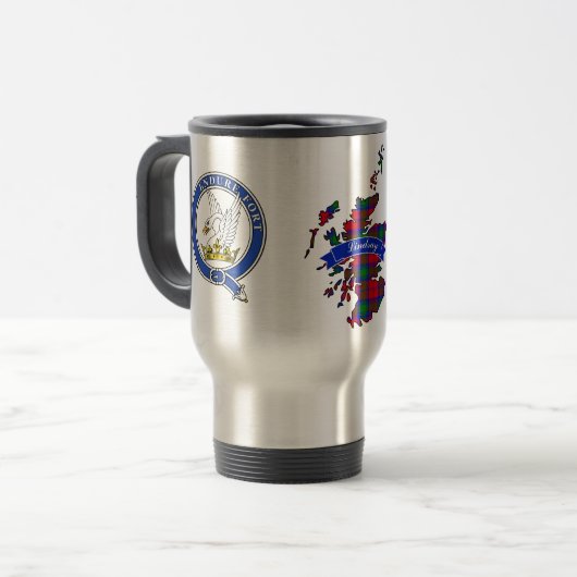Lindsay Clan Badge & Tartan Travel Mug Reisbeker (Voorkant links)